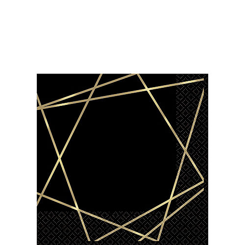 Black Metallic Gold Line Premium Beverage Napkins 16ct