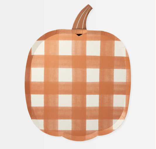 Gingham Pumpkin Plates, 8 Count