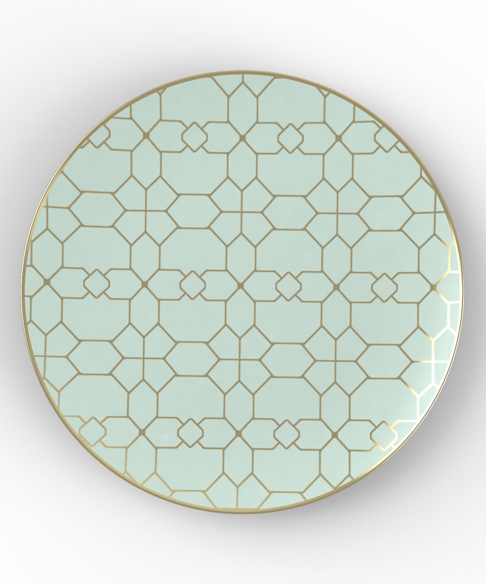 Mint/Gold Plates Lattice Pattern Plastic Plates | 10 Pack