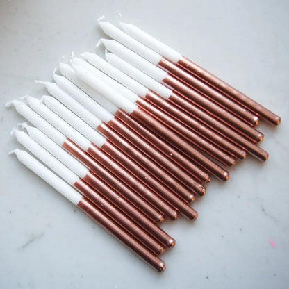 Tall Rose Gold Metallic Dip 16 Candle Set