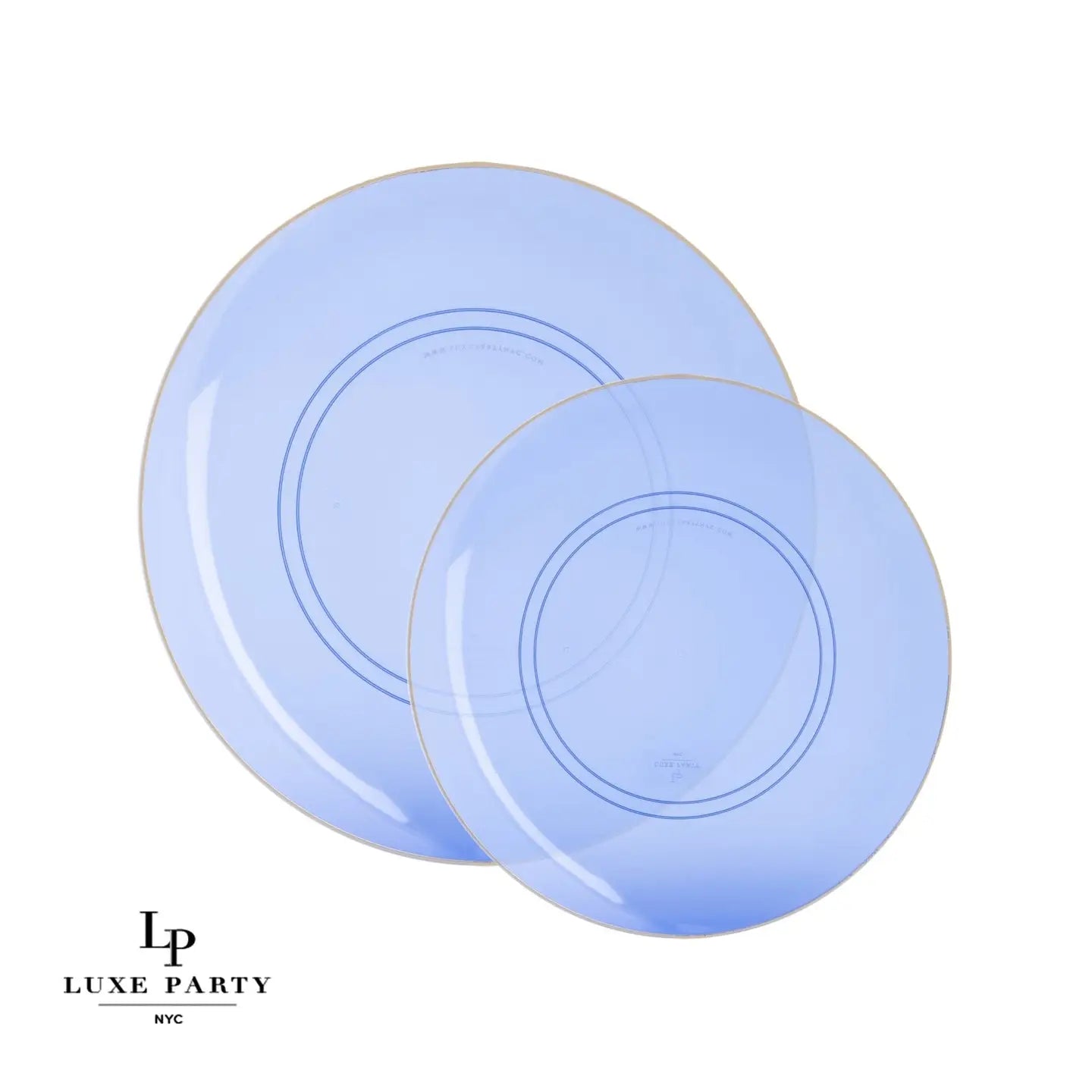 |Round Transparent Bartenura Blue • Gold Plastic Plates / 10 Pack