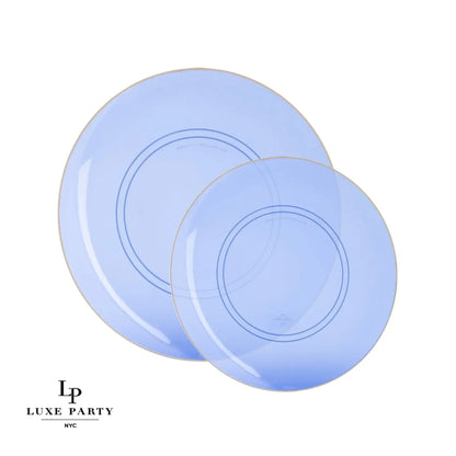 |Round Transparent Bartenura Blue • Gold Plastic Plates / 10 Pack