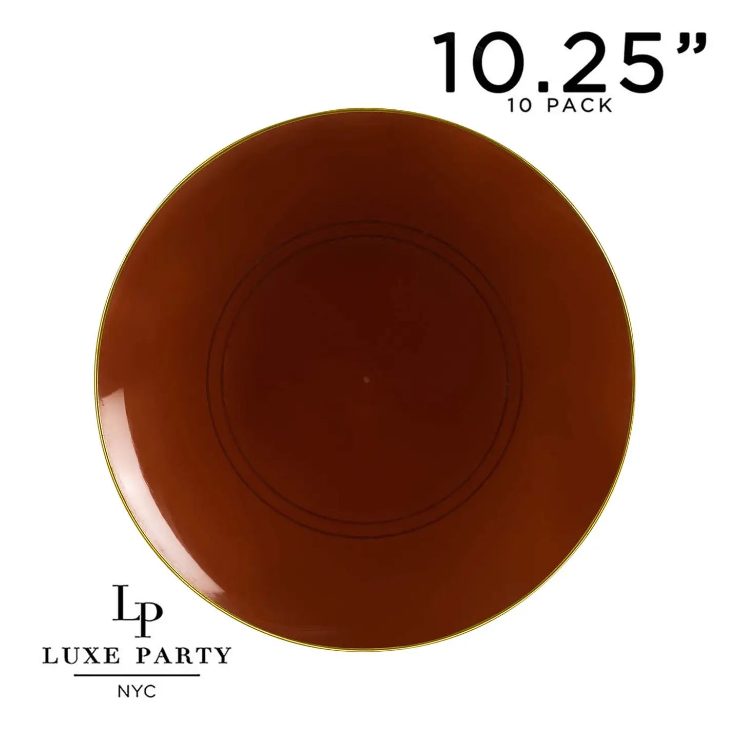 Transparent Mocha• Gold Plastic Plates | 10 Pack
