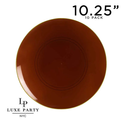 Transparent Mocha• Gold Plastic Plates | 10 Pack