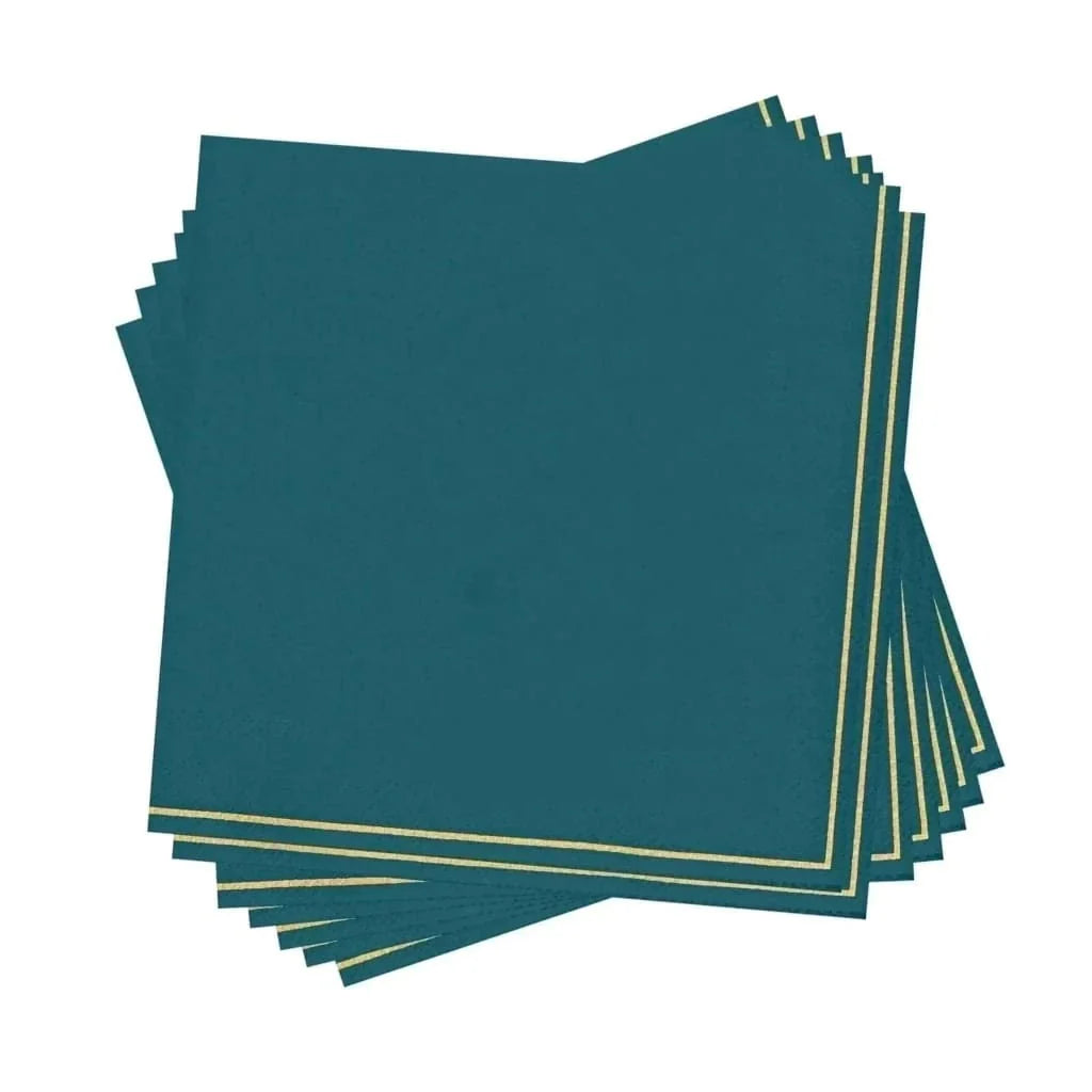 Teal Green with Gold Stripe Paper Cocktail Napkins | 20 Napkins
