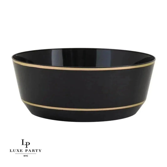 14 oz. Round Black• Gold Plastic Bowls | 10 Pack