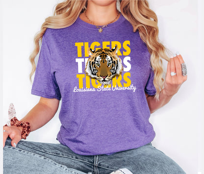 Geaux Triple Tigers Heather Purple Tee