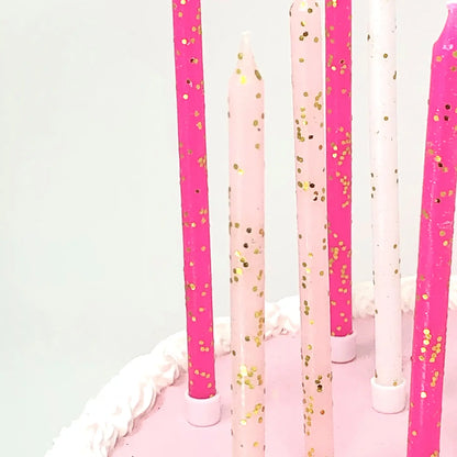 Tall Pink Tones Gold Glitter 16 Candle Set