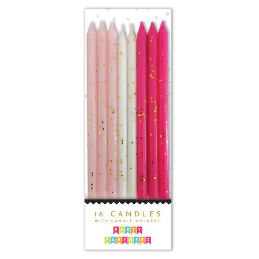 Tall Pink Tones Gold Glitter 16 Candle Set