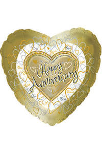 Golden Happy Anniversary Heart Balloon