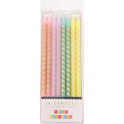 Tall Pastel Metallic Patterned 16 Candle Set