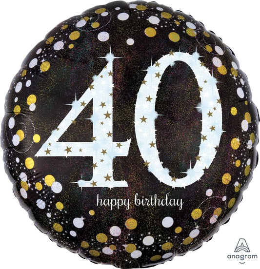 40th Happy Birthday, Holographic 18" Balloon