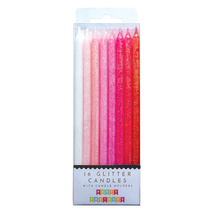 Tall Pink Gradient Glitter 16 Candle Set