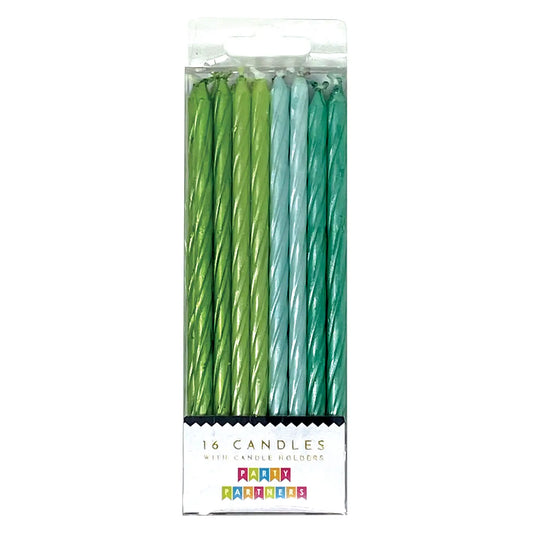 Tall Green/Teal Pearl Spiral 16 Candle Set