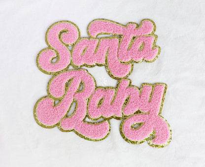 Chenille Pink Santa Baby Irish Green Sweatshirt