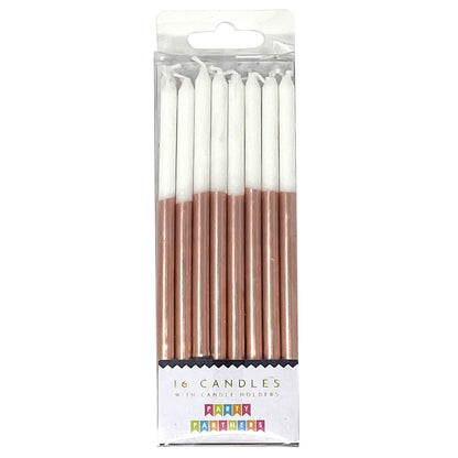 Tall Rose Gold Metallic Dip 16 Candle Set