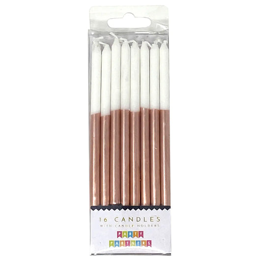Tall Rose Gold Metallic Dip 16 Candle Set