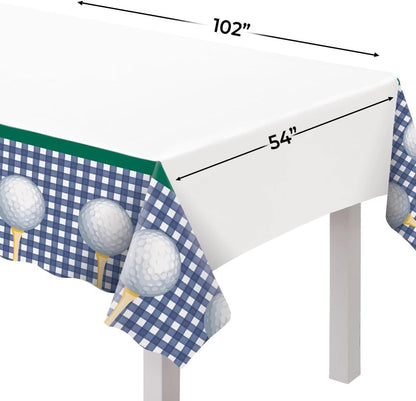 Hole in One, White & Blue  Plastic Table Cover (54" x 102") - Rectangular Tablecloth Perfect for Sports-Themed Parties & Events