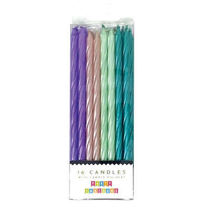 Tall Purple/Teal Spiral 16 Candle Set