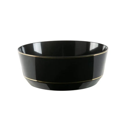 14 oz. Round Black• Gold Plastic Bowls | 10 Pack