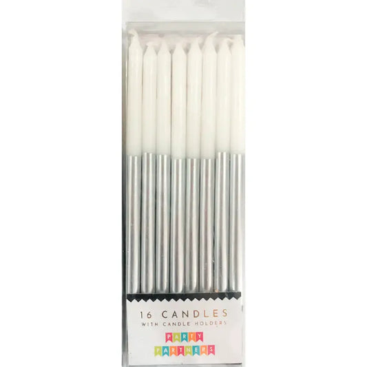 Tall Silver Metallic Dip 16 Candle Set
