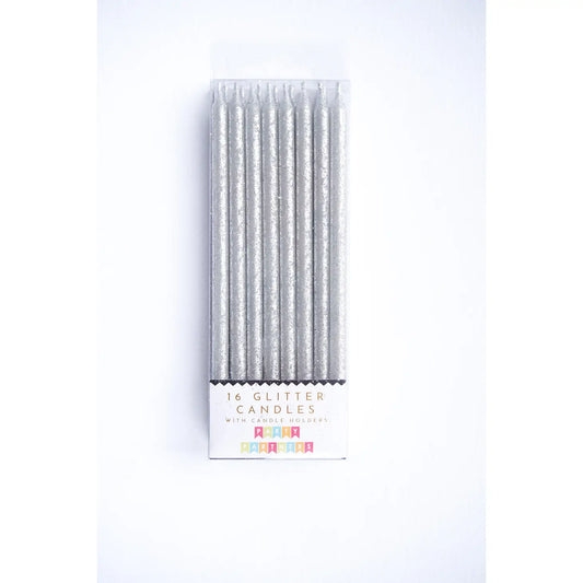 Tall Silver Glitter 16 Candle Set