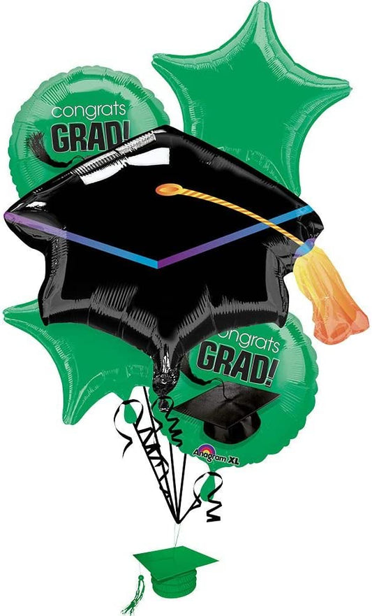 Green Congrats Grad Foil Balloon Bouquet, 5pc - True to Your School