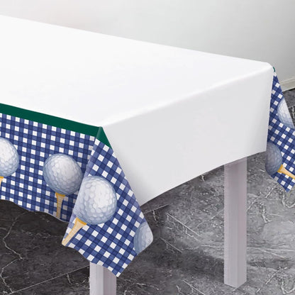 Hole in One, White & Blue  Plastic Table Cover (54" x 102") - Rectangular Tablecloth Perfect for Sports-Themed Parties & Events