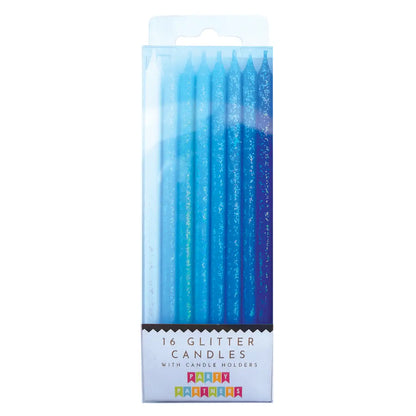 Tall Blue Gradient Glitter 16 Candle Set