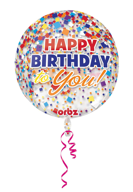 Happy Birthday Clear Confetti Orbz