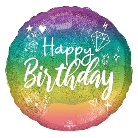 Happy Birthday Sparkling Holographic, 18" Balloon