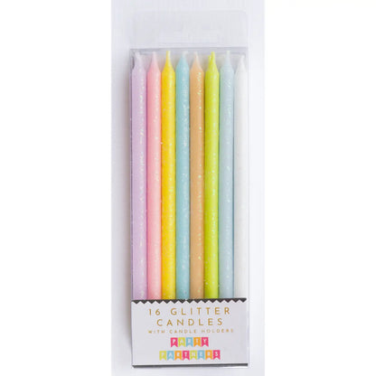 Tall Pastel Rainbow Gradient Glitter 16 Candle Set