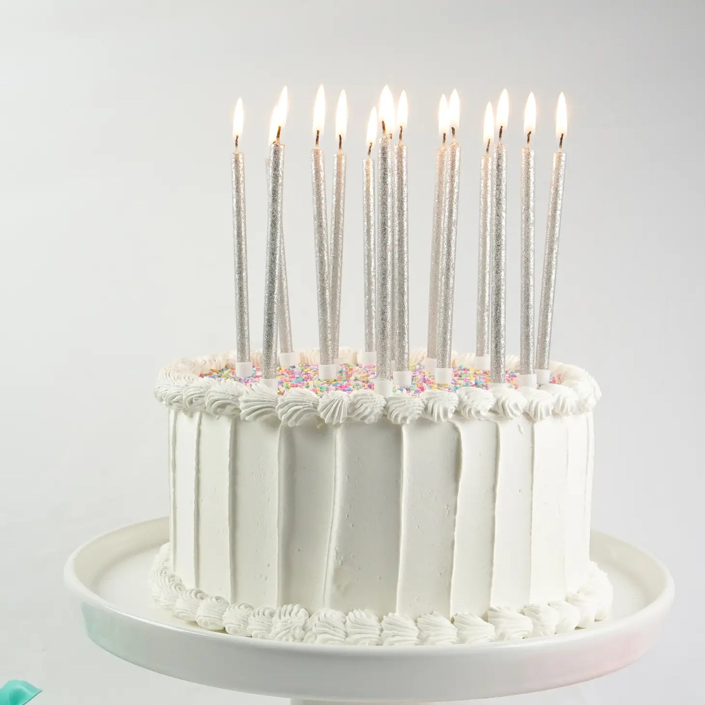 Tall Silver Glitter 16 Candle Set