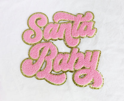 Chenille Pink Santa Baby Black Sweatshirt