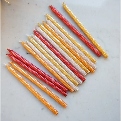 Tall Orange/Yellow/Red/Ivory Spiral 16 Candle Set
