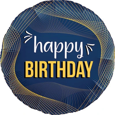 Navy Spirals Gold Birthday Balloon, 18"*