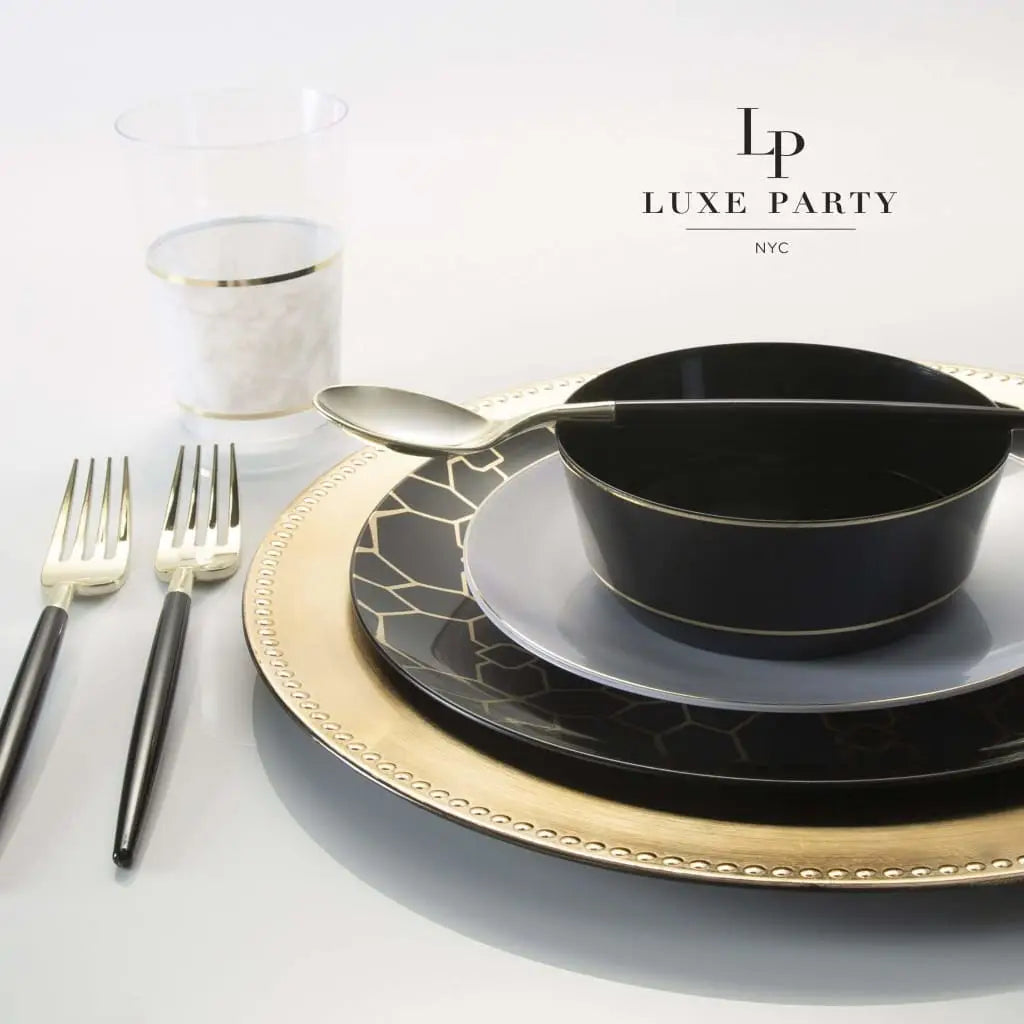 14 oz. Round Black• Gold Plastic Bowls | 10 Pack