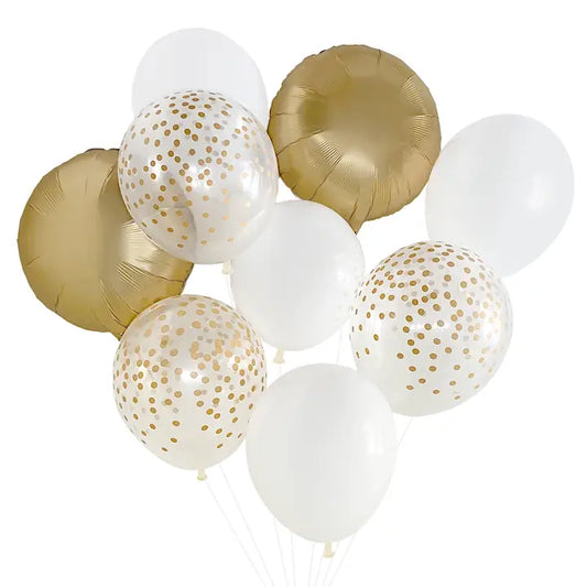 Balloon Bouquet - White & Gold (9pc)