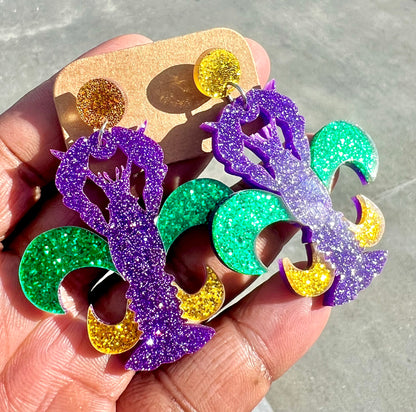Mardi Gras Acrlic High Gloss Earrings