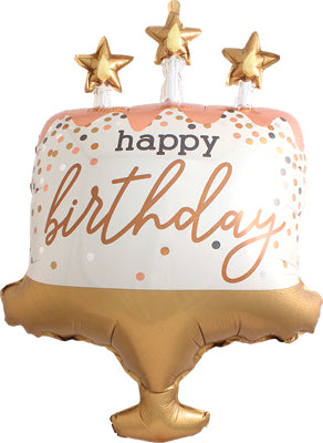 Happy Birthday Cake Confetti Holographic Balloon, 33 Inch
