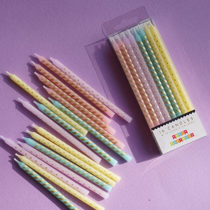 Tall Pastel Metallic Patterned 16 Candle Set
