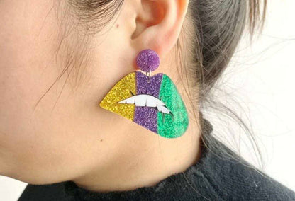Mardi Gras Acrlic High Gloss Earrings