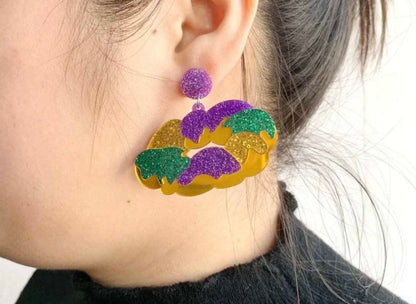 Mardi Gras Acrlic High Gloss Earrings