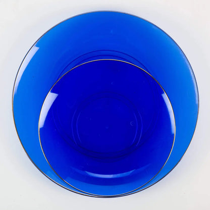 |Round Transparent Bartenura Blue • Gold Plastic Plates / 10 Pack