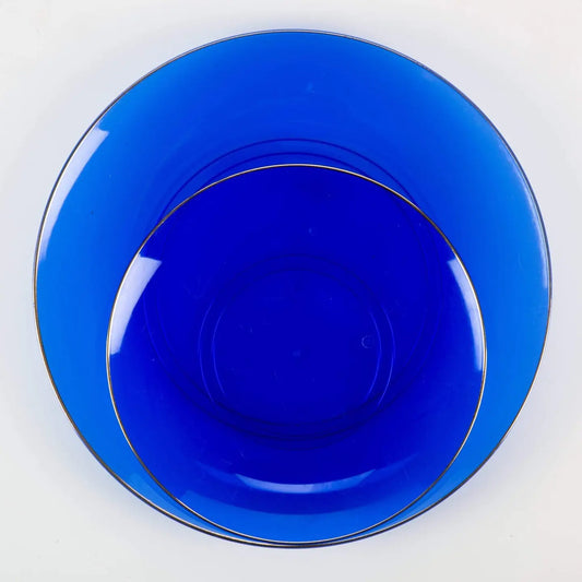 |Round Transparent Bartenura Blue • Gold Plastic Plates / 10 Pack