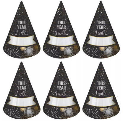 Happy New Year Cardstock Party Hats, 9in 6 pack
