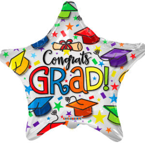 Rainbow Colored Grad Caps Congrats Grad Balloon