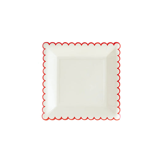 CREAM/RED SCALLOP 9" PAPER PLATE