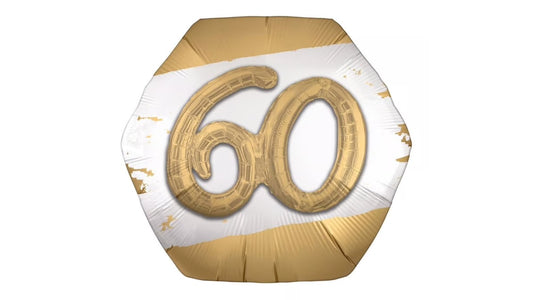 Golden 60th Birthday, 3D Effect 30"Balloon