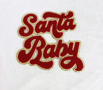 Chenille Red Santa Baby White Sweatshirt